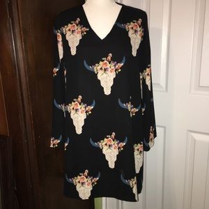 Black floral bull skull dress